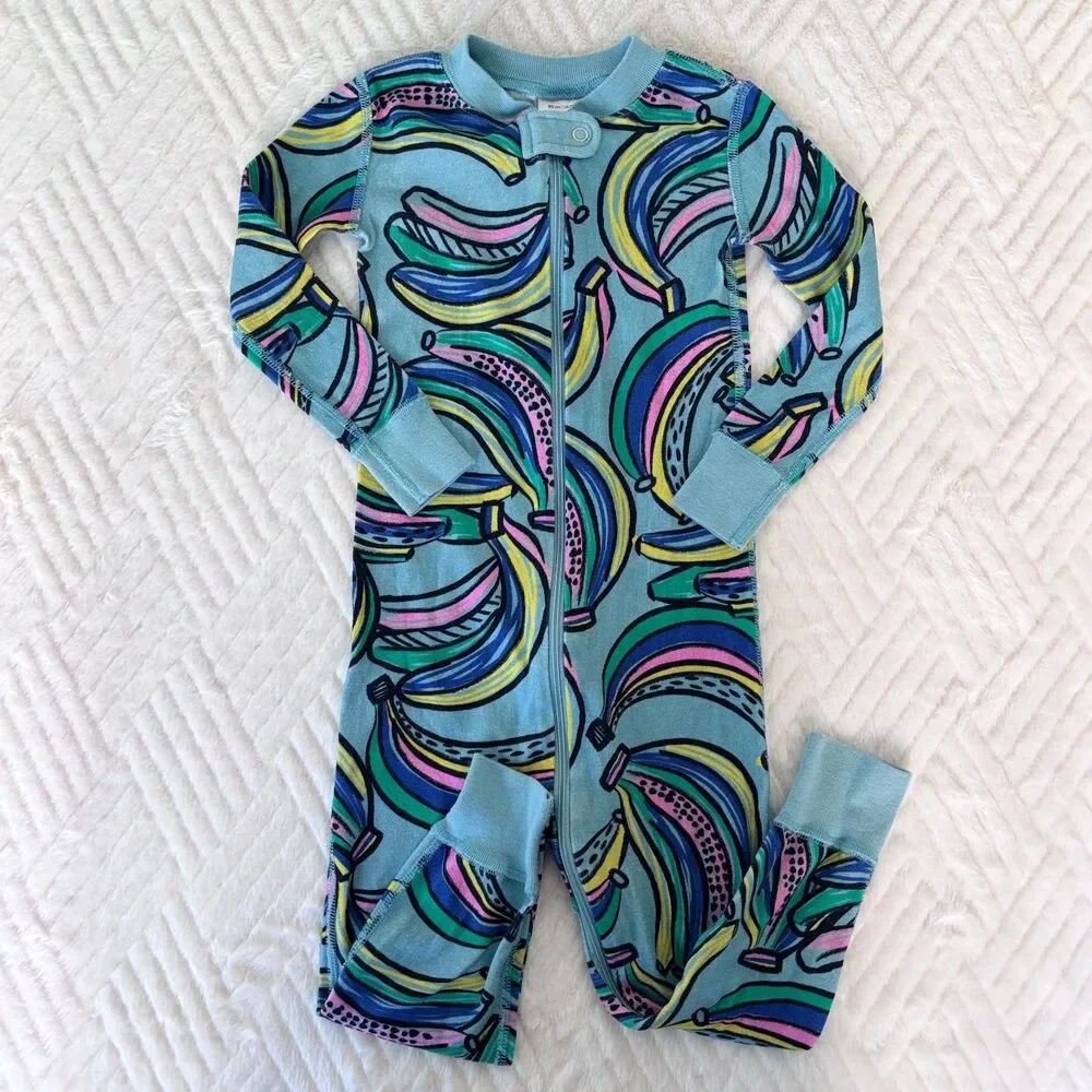 Hanna Andersson Girls 3T 90cm Rainbow Banana Print Organic Cotton Zip Pajamas